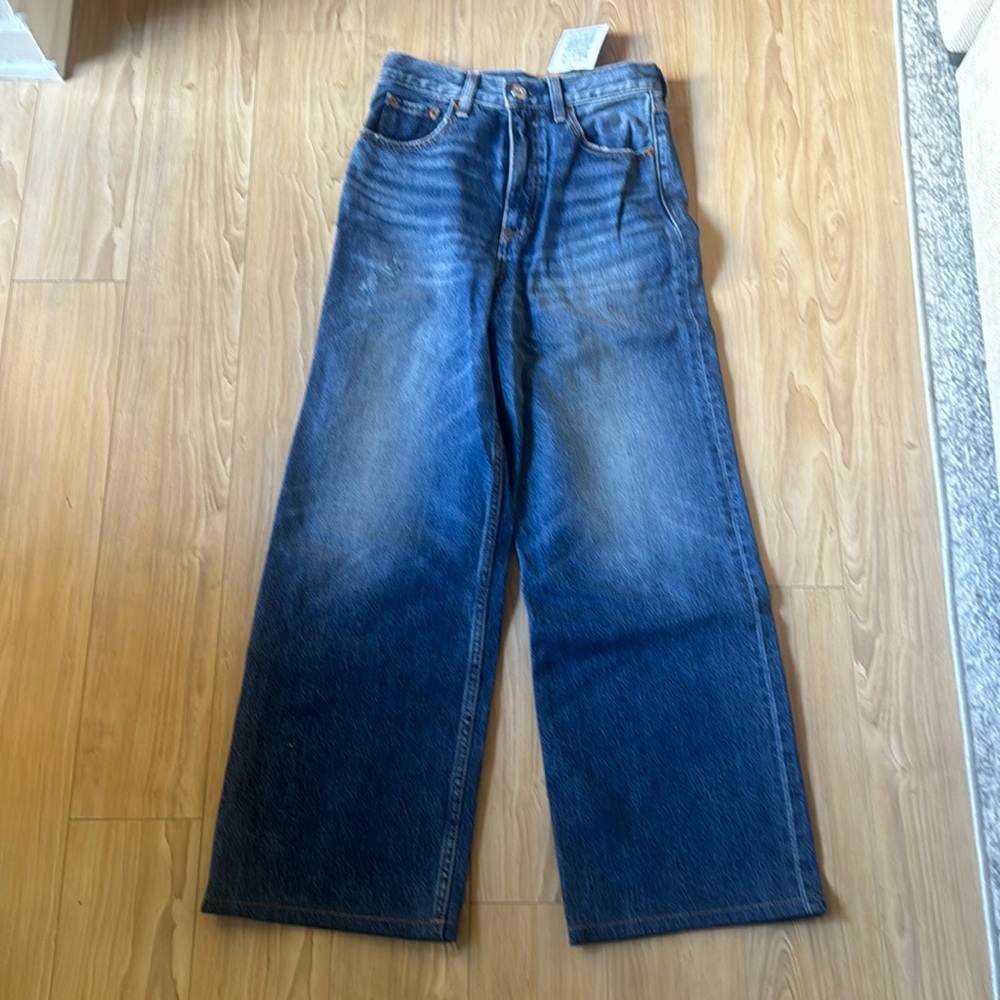 Moussy Wide-Leg Blue Denim Jeans